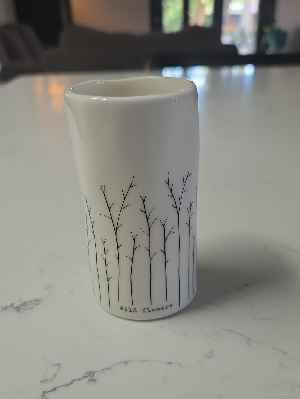 EAST OF INDIA White Ceramic Bud Vase with Black Wild Flowers Design